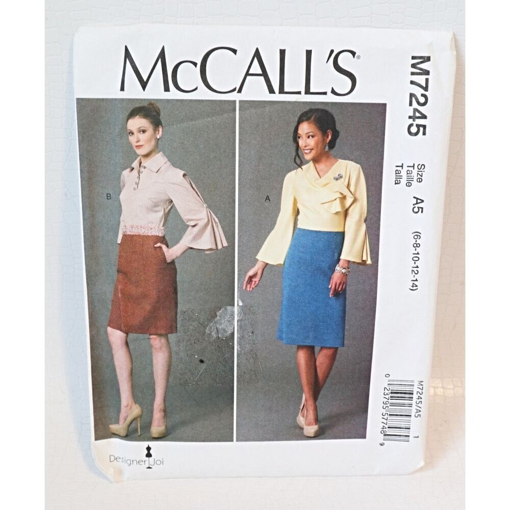 Vintage McCall's M7245 Sewing Pattern Misses Dress Pleated Sleeves Fitted Bodice